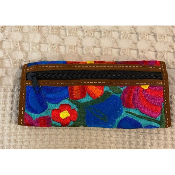 Mexican Handcrafted Wallet Clutch Trifold Embroidered Purse 4 Credit Card Slots - Picture 2 of 10